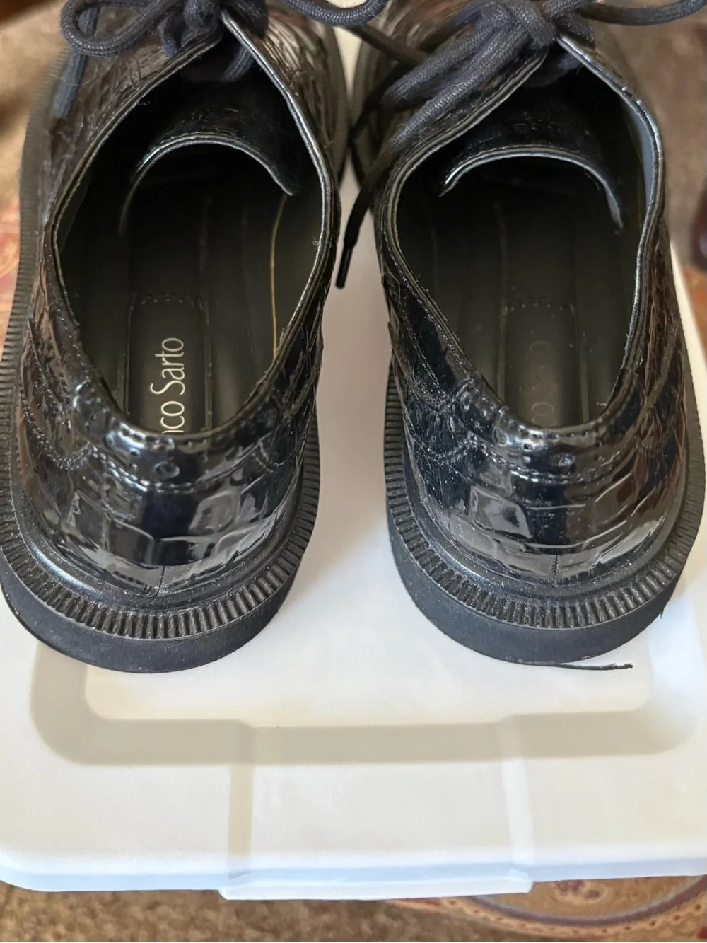 Franco Sarto Black Patent Leather Croc-Embossed Lace-Up Oxfords